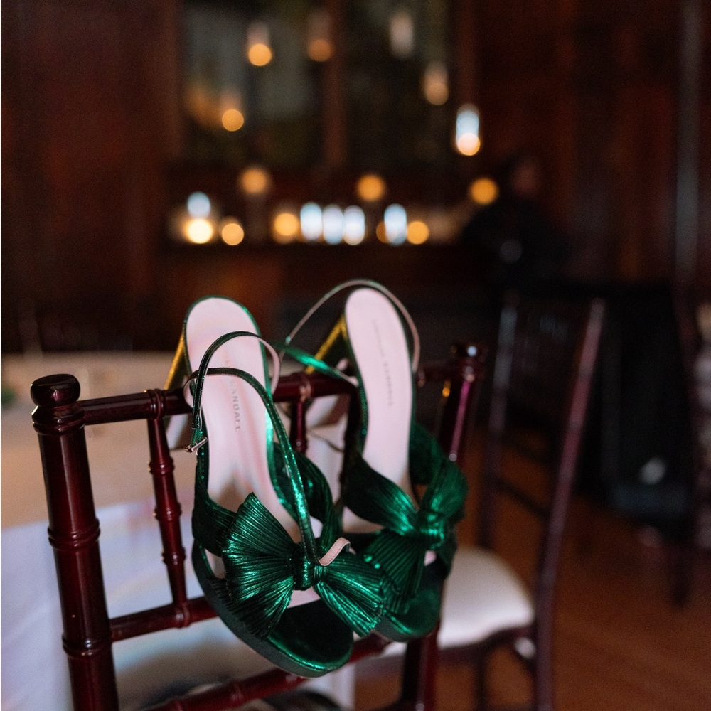 Loeffler Randall bow emerald green heels